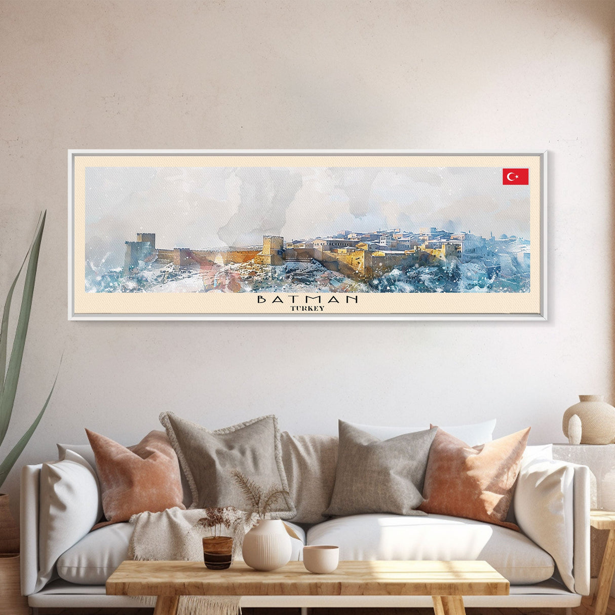 Batman Turkey Panoramic Travel Poster, Framed Canvas Print or Metal Wall Art, Travel Art, Home Decor, Panoramic Painting, Midcentury Art