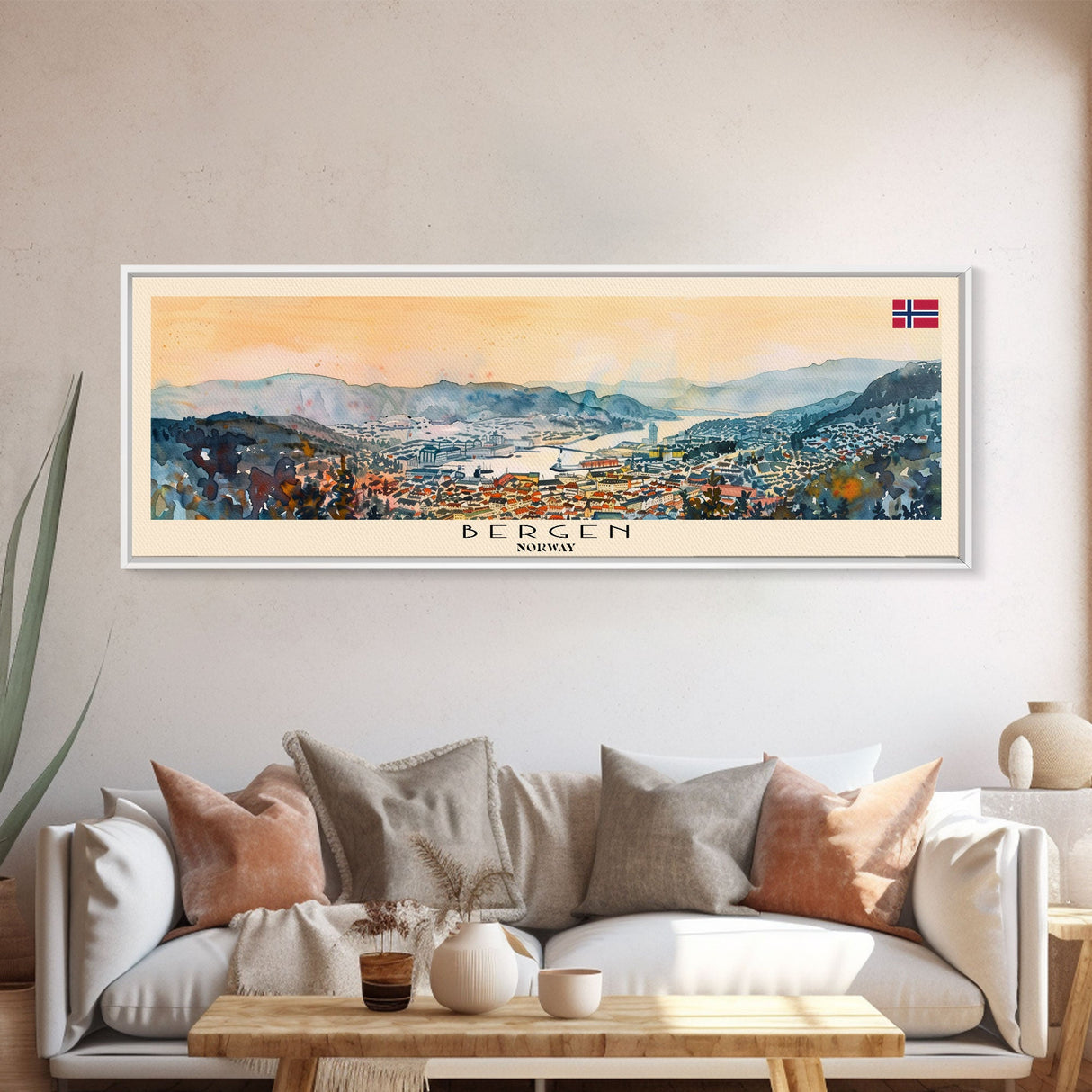 Bergen Norway Wall Art, Panoramic Travel Poster, Panoramic Framed Canvas Print, City Wall Art, Wall Hanging Home Decor, Travel Art