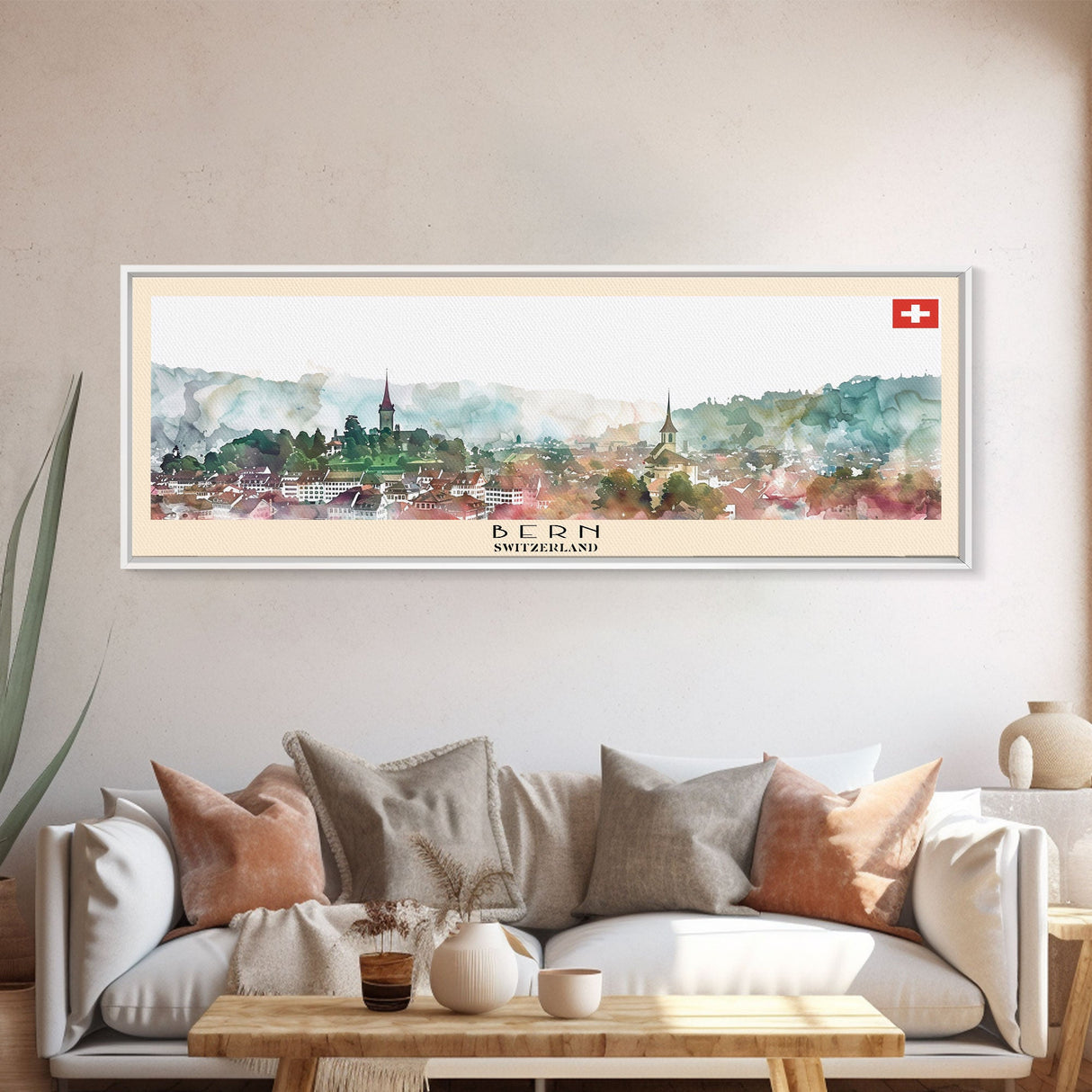 Bern Switzerland Travel Art, City Art, Framed Canvas Print or Metal Wall Art, Europe Travel Poster, Panoramic Wall Art, Extra Wide Wall Art