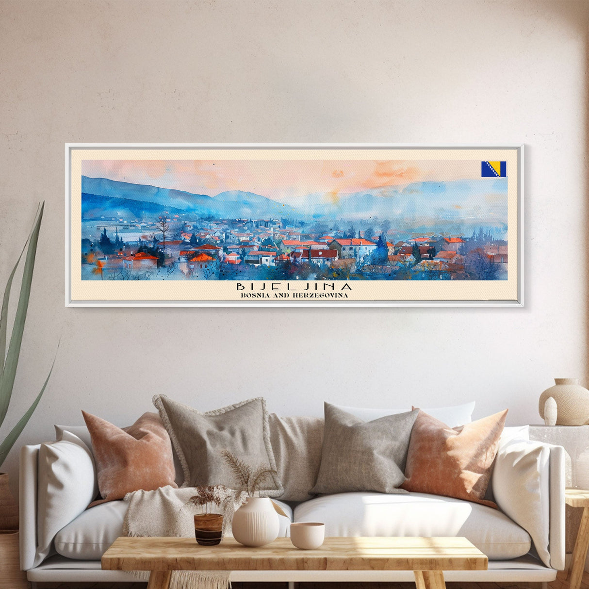 Bijeljina Bosnia Panoramic Travel Poster, Framed Canvas Print or Metal Wall Art, Travel Art, Home Decor, Panoramic Painting, Midcentury Art