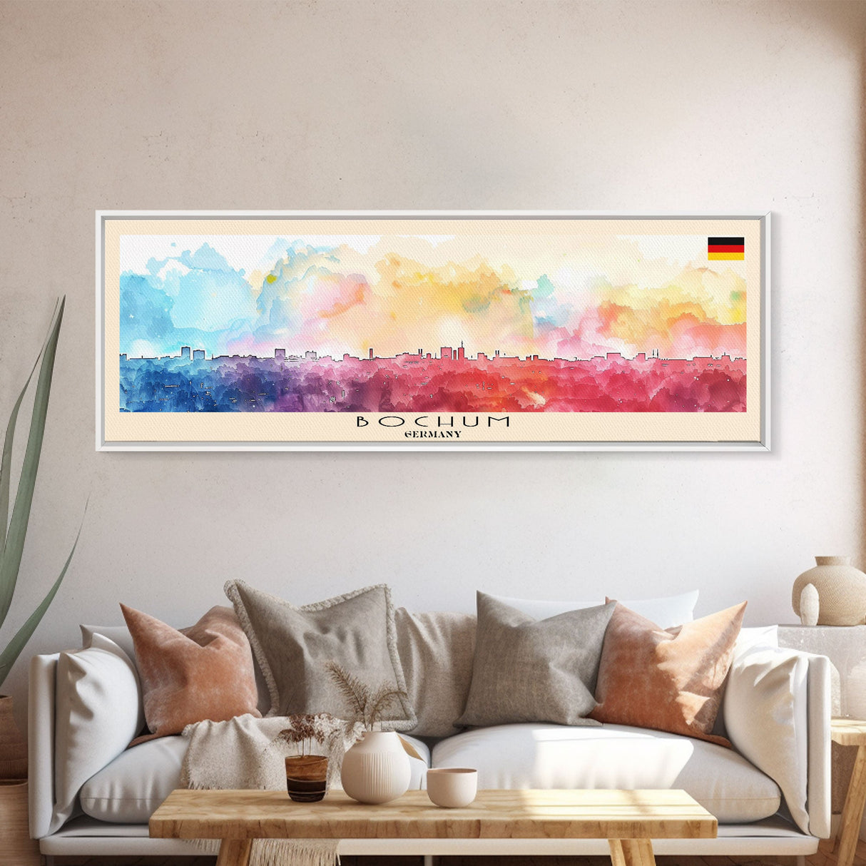 Bochum Germany Panoramic Travel Poster, Framed Canvas Print or Metal Wall Art, Travel Art, Home Decor, Panoramic Painting, Midcentury Art