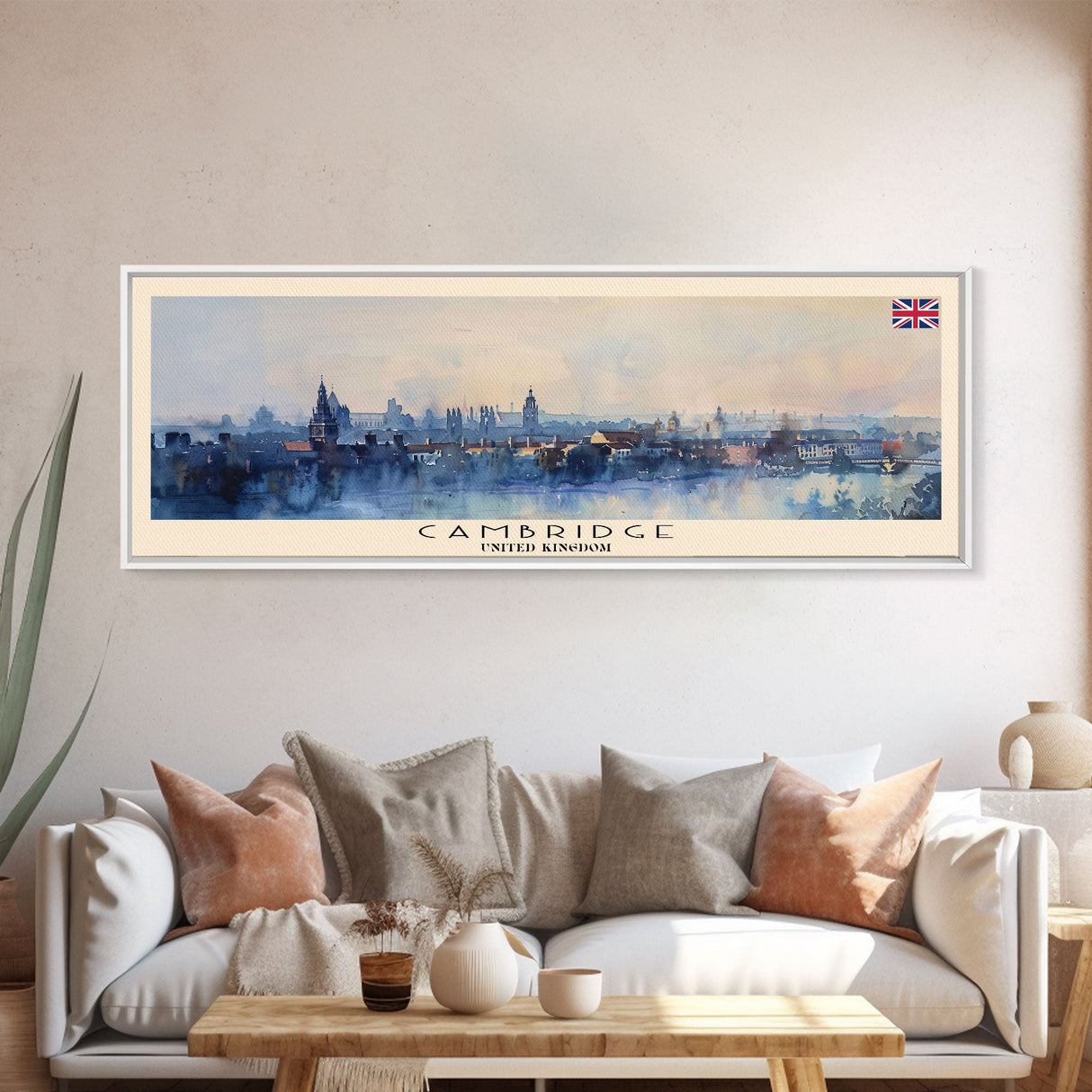 Cambridge United Kingdom Travel Print Wall Art, Panoramic City Art, Travel Art, Wall Decor, Vacation Gift, Framed Canvas Print Or Metal Art