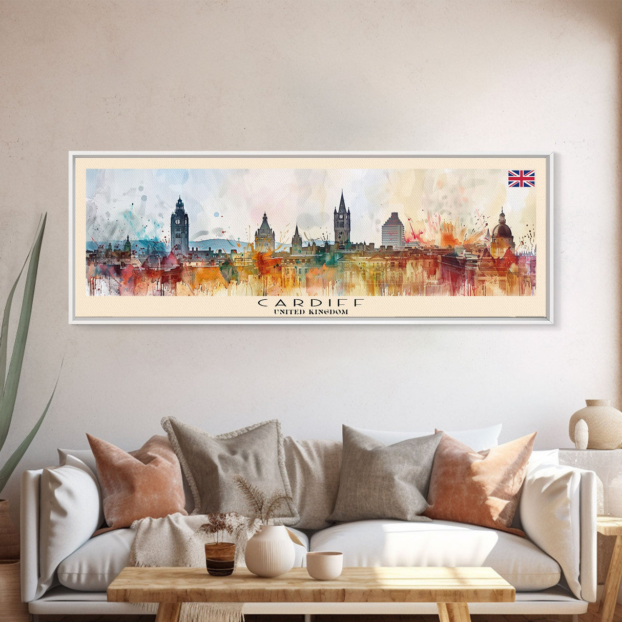 Cardiff United Kingdom Travel Art, City Art, Framed Canvas Print or Metal Wall Art, Europe Travel Poster, Panoramic Wall Art, Extra Wide Wall Art