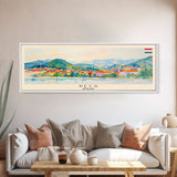 Pécs Hungary Panoramic Travel Poster, Framed Canvas Print or Metal Wall Art, Travel Art, Home Decor, Panoramic Painting, Midcentury Art