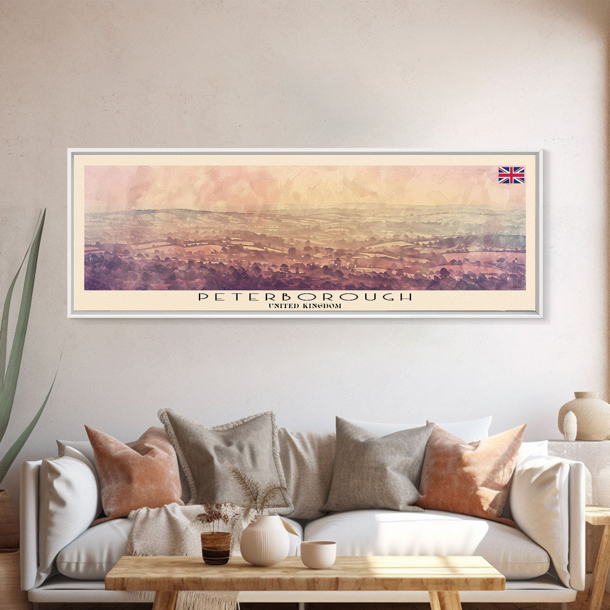 Peterborough United Kingdom Wall Art, Panoramic Travel Poster, Panoramic Framed Canvas Print, City Wall Art, Wall Hanging Home Decor, Travel Art