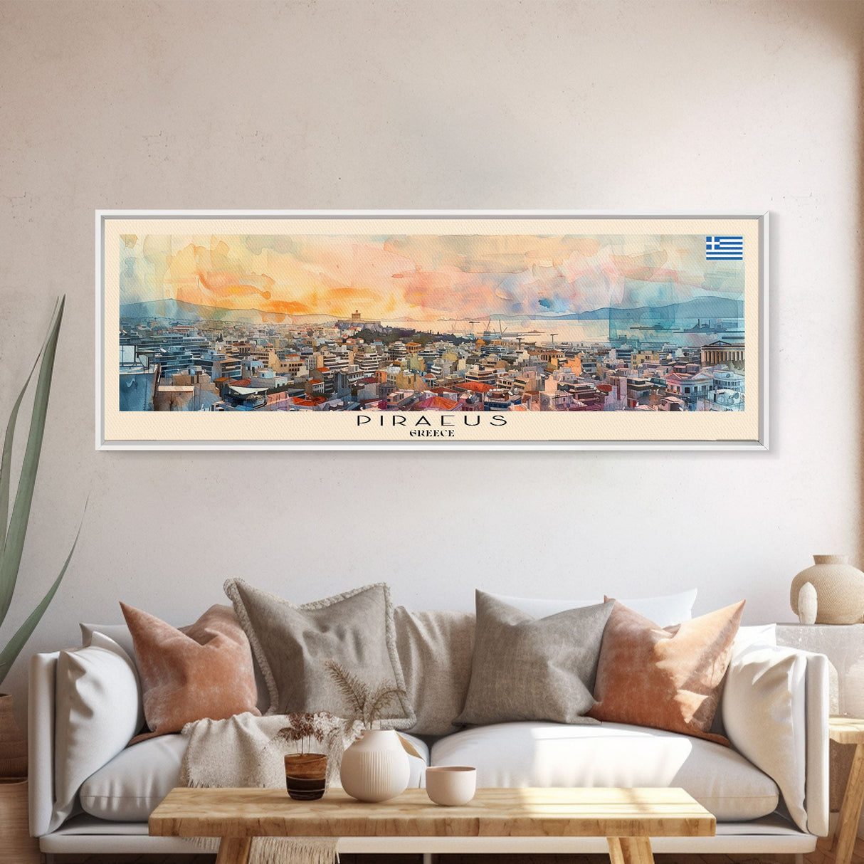 Piraeus Greece Travel Art, City Art, Framed Canvas Print or Metal Wall Art, Europe Travel Poster, Panoramic Wall Art, Extra Wide Wall Art