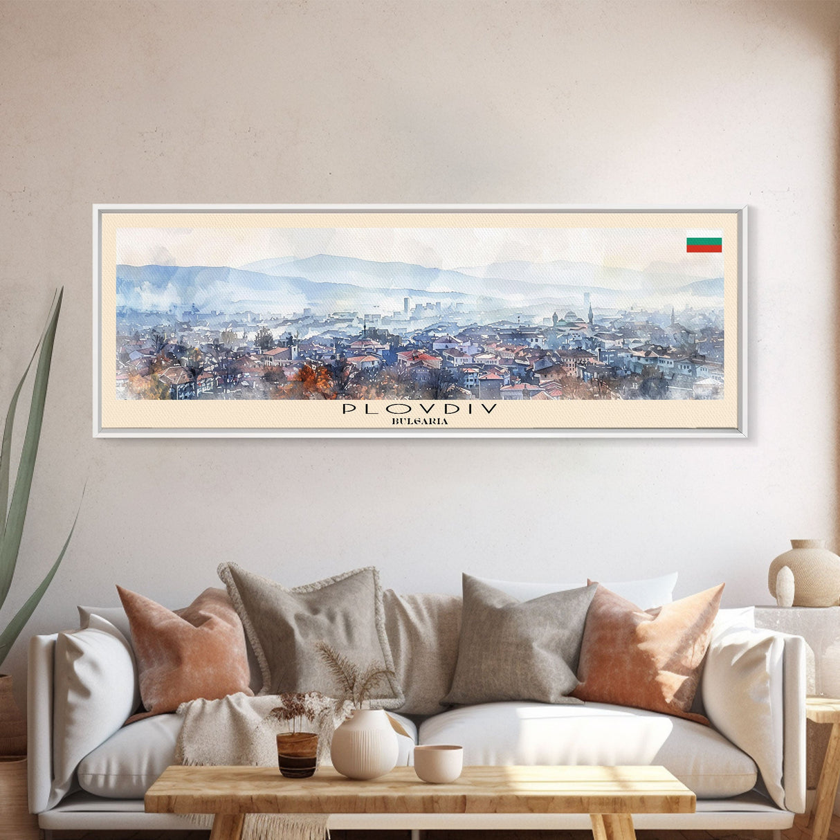 Plovdiv Bulgaria Travel Art, City Art, Framed Canvas Print or Metal Wall Art, Europe Travel Poster, Panoramic Wall Art, Extra Wide Wall Art