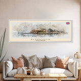 Plymouth United Kingdom Panoramic Travel Poster, Framed Canvas Print or Metal Wall Art, Travel Art, Home Decor, Panoramic Painting, Midcentury Art