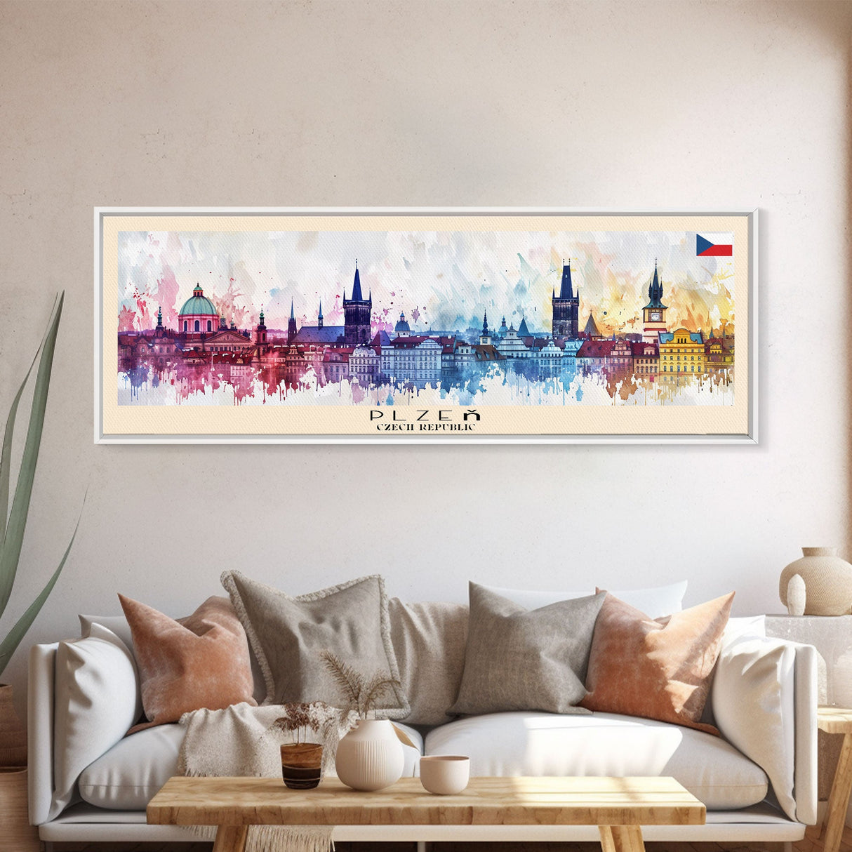 Plzen Czech Republic Wall Art, Panoramic Travel Poster, Panoramic Framed Canvas Print, City Wall Art, Wall Hanging Home Decor, Travel Art