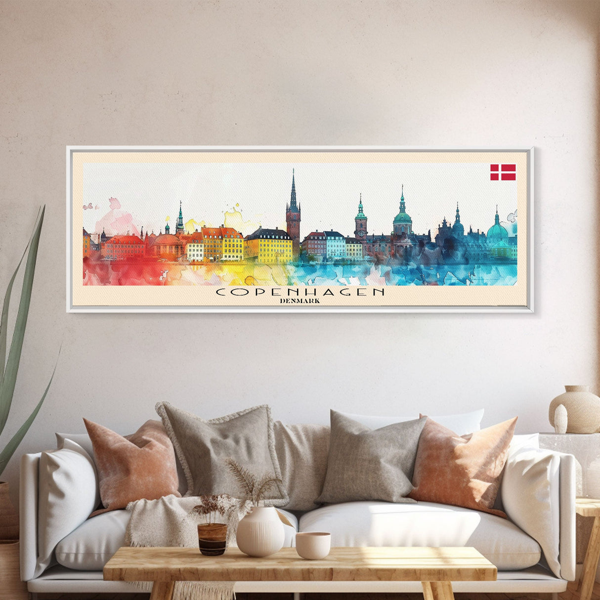 Copenhagen Denmark Travel Print Wall Art, Panoramic City Art, Travel Art, Wall Decor, Vacation Gift, Framed Canvas Print Or Metal Art