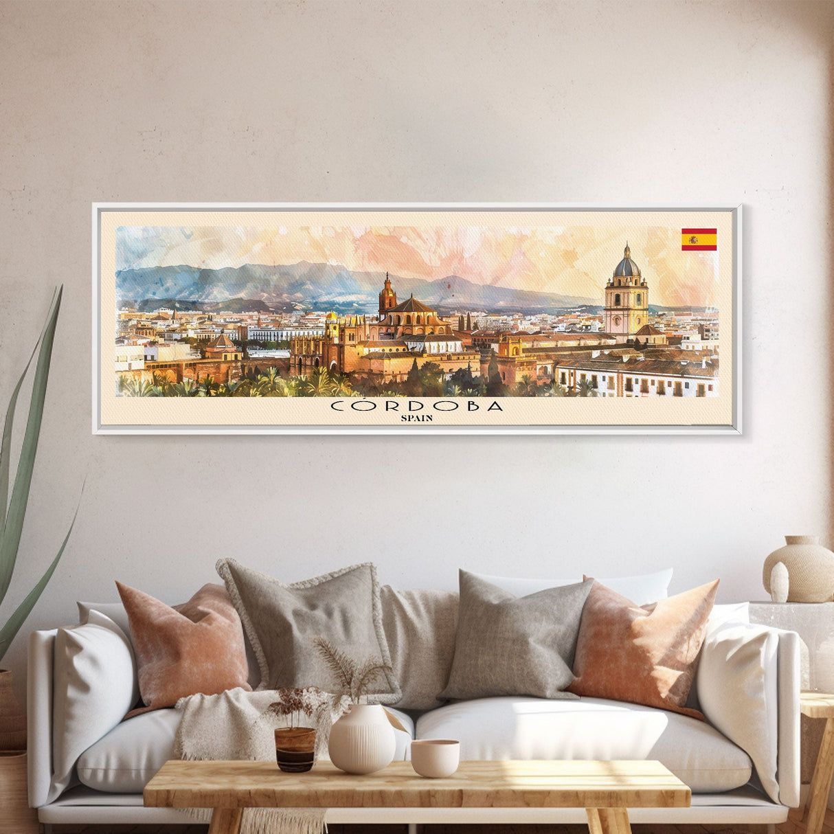 Cordoba Spain Travel Art, City Art, Framed Canvas Print or Metal Wall Art, Europe Travel Poster, Panoramic Wall Art, Extra Wide Wall Art