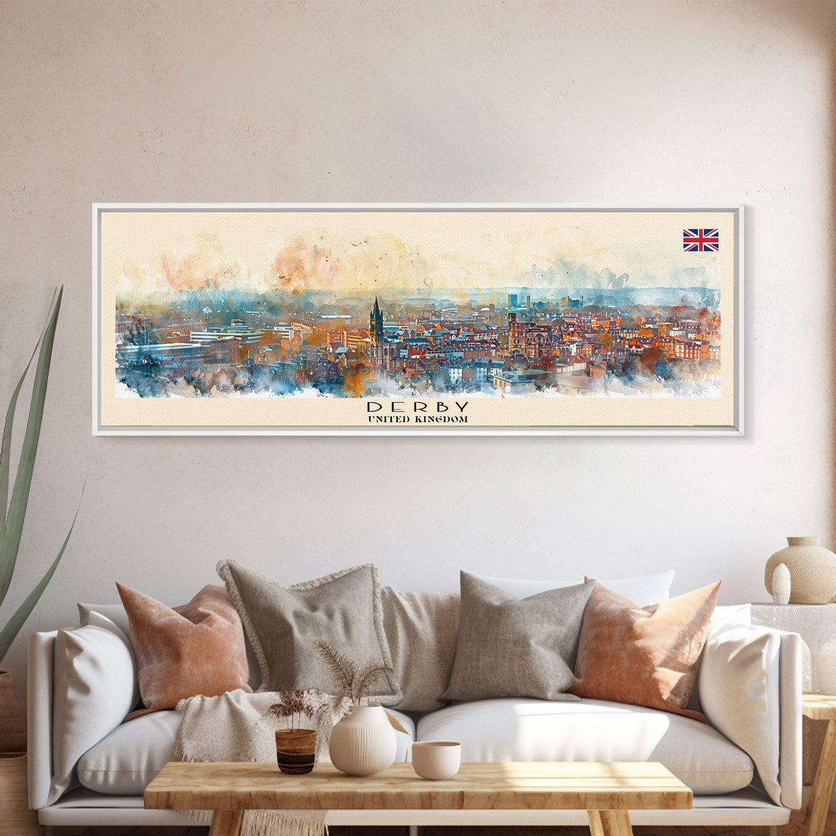 Derby United Kingdom Travel Print Wall Art, Panoramic City Art, Travel Art, Wall Decor, Vacation Gift, Framed Canvas Print Or Metal Art