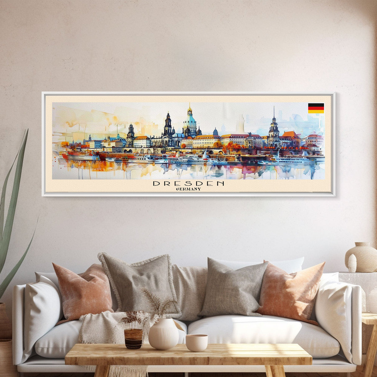 Dresden Germany Travel Art, City Art, Framed Canvas Print or Metal Wall Art, Europe Travel Poster, Panoramic Wall Art, Extra Wide Wall Art