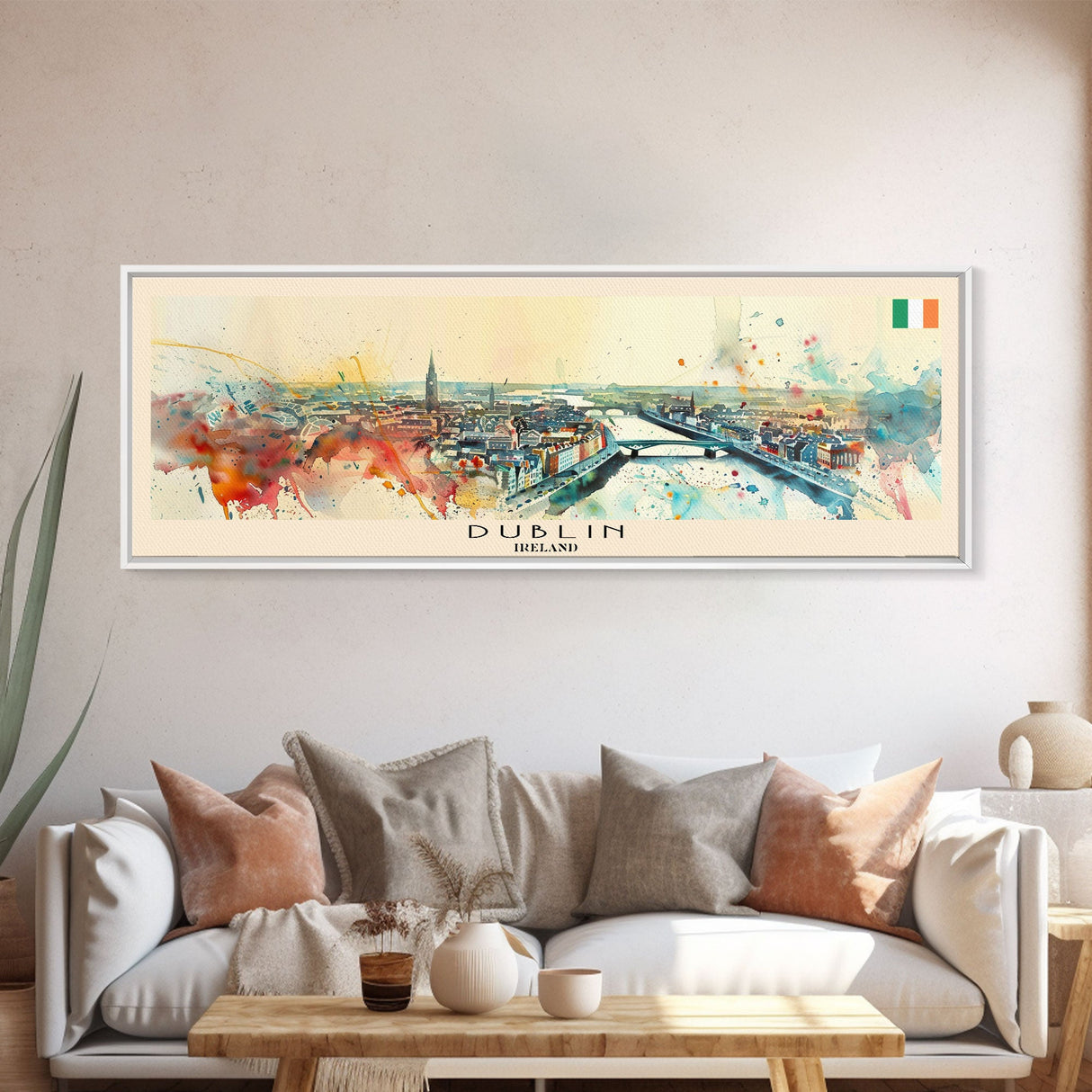 Dublin Ireland Panoramic Travel Poster, Framed Canvas Print or Metal Wall Art, Travel Art, Home Decor, Panoramic Painting, Midcentury Art