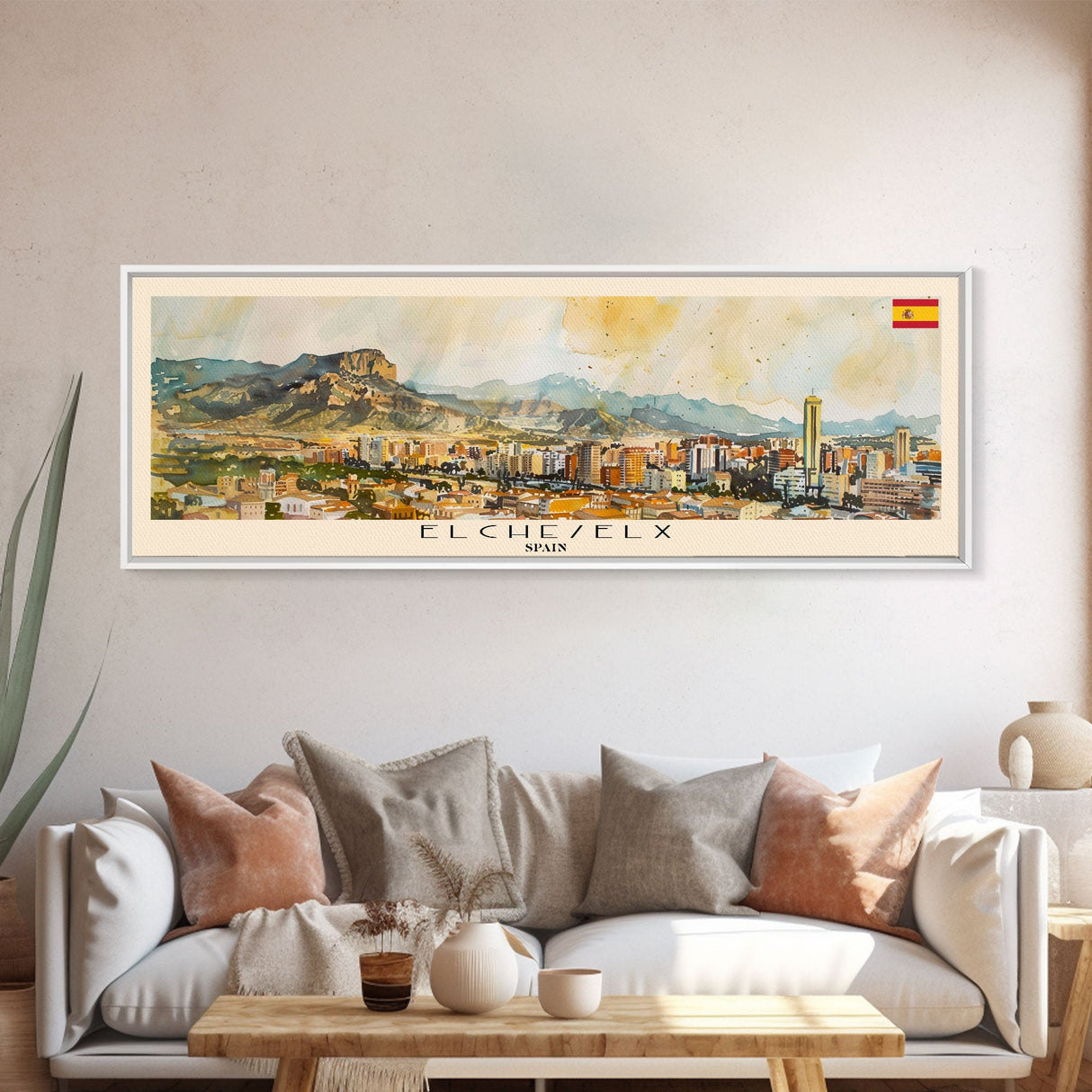 Elche Spain Travel Art, City Art, Framed Canvas Print or Metal Wall Art, Europe Travel Poster, Panoramic Wall Art, Extra Wide Wall Art