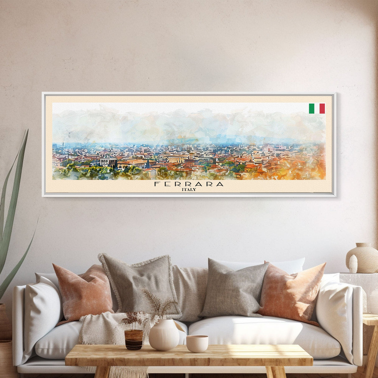 Ferrara Italy Travel Art, City Art, Framed Canvas Print or Metal Wall Art, Europe Travel Poster, Panoramic Wall Art, Extra Wide Wall Art