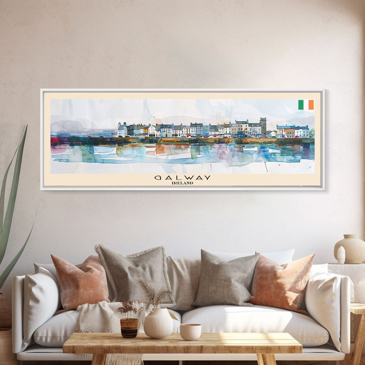 Galway Ireland Panoramic Travel Poster, Framed Canvas Print or Metal Wall Art, Travel Art, Home Decor, Panoramic Painting, Midcentury Art