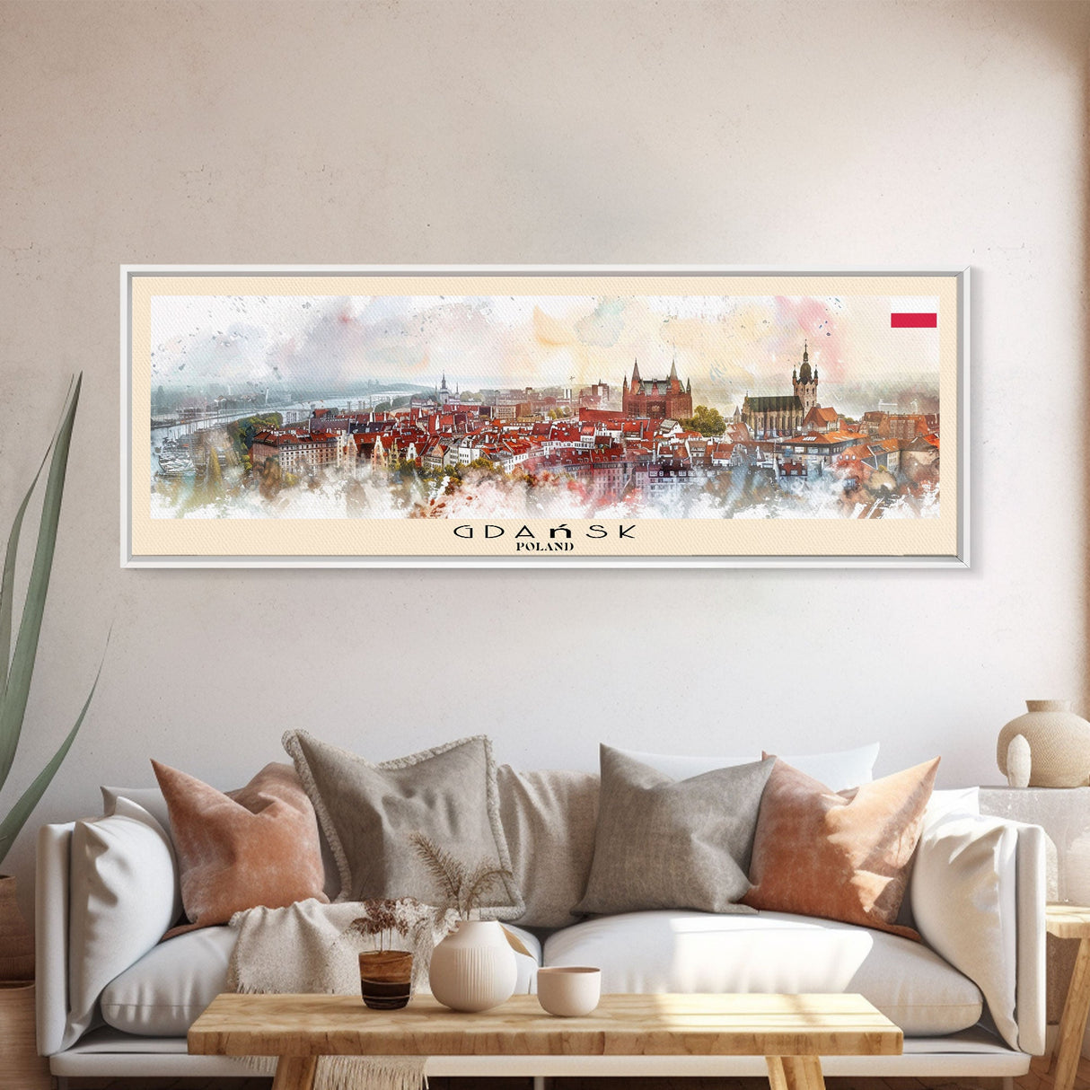 Gdansk Poland Travel Print Wall Art, Panoramic City Art, Travel Art, Wall Decor, Vacation Gift, Framed Canvas Print Or Metal Art