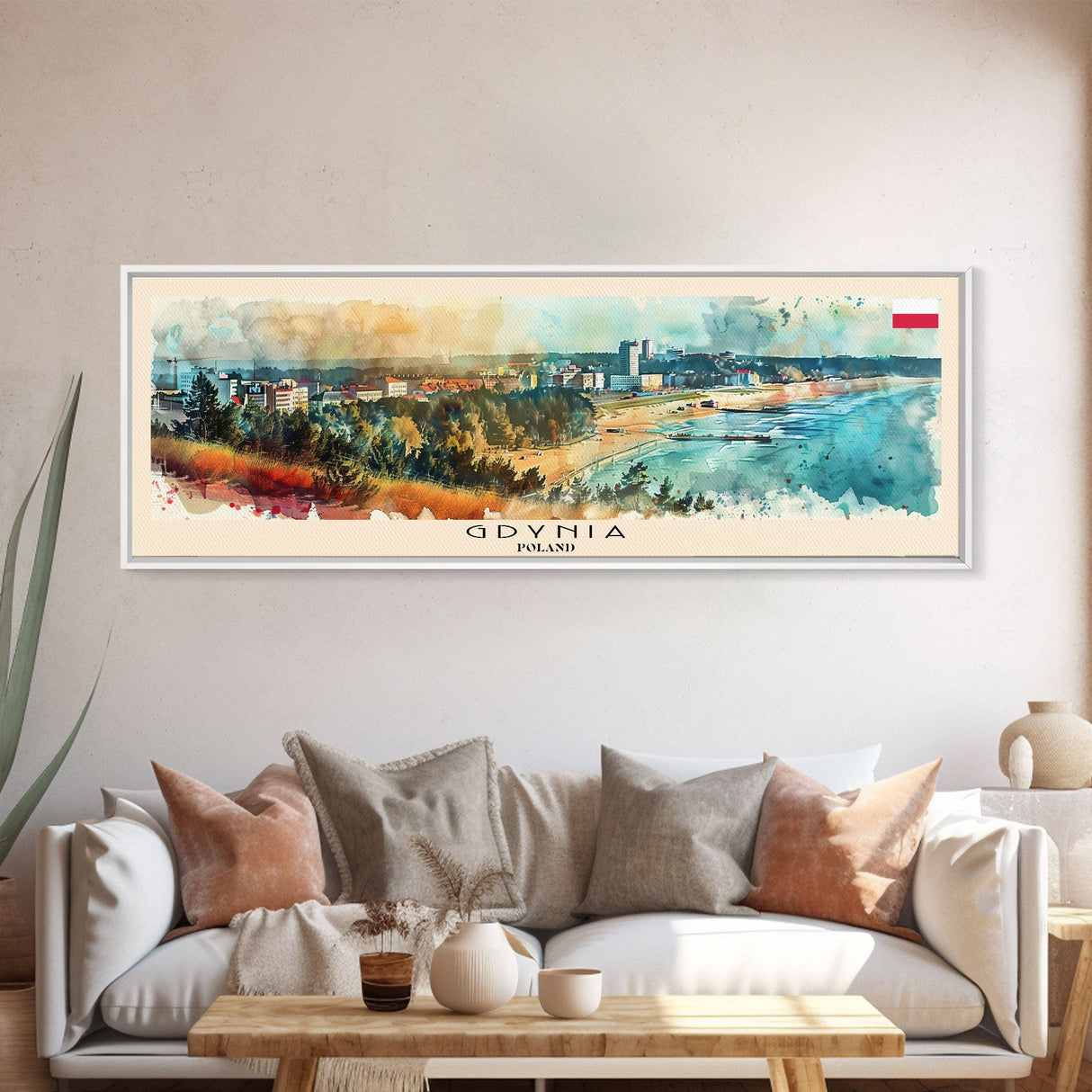 Gdynia Poland Travel Art, City Art, Framed Canvas Print or Metal Wall Art, Europe Travel Poster, Panoramic Wall Art, Extra Wide Wall Art