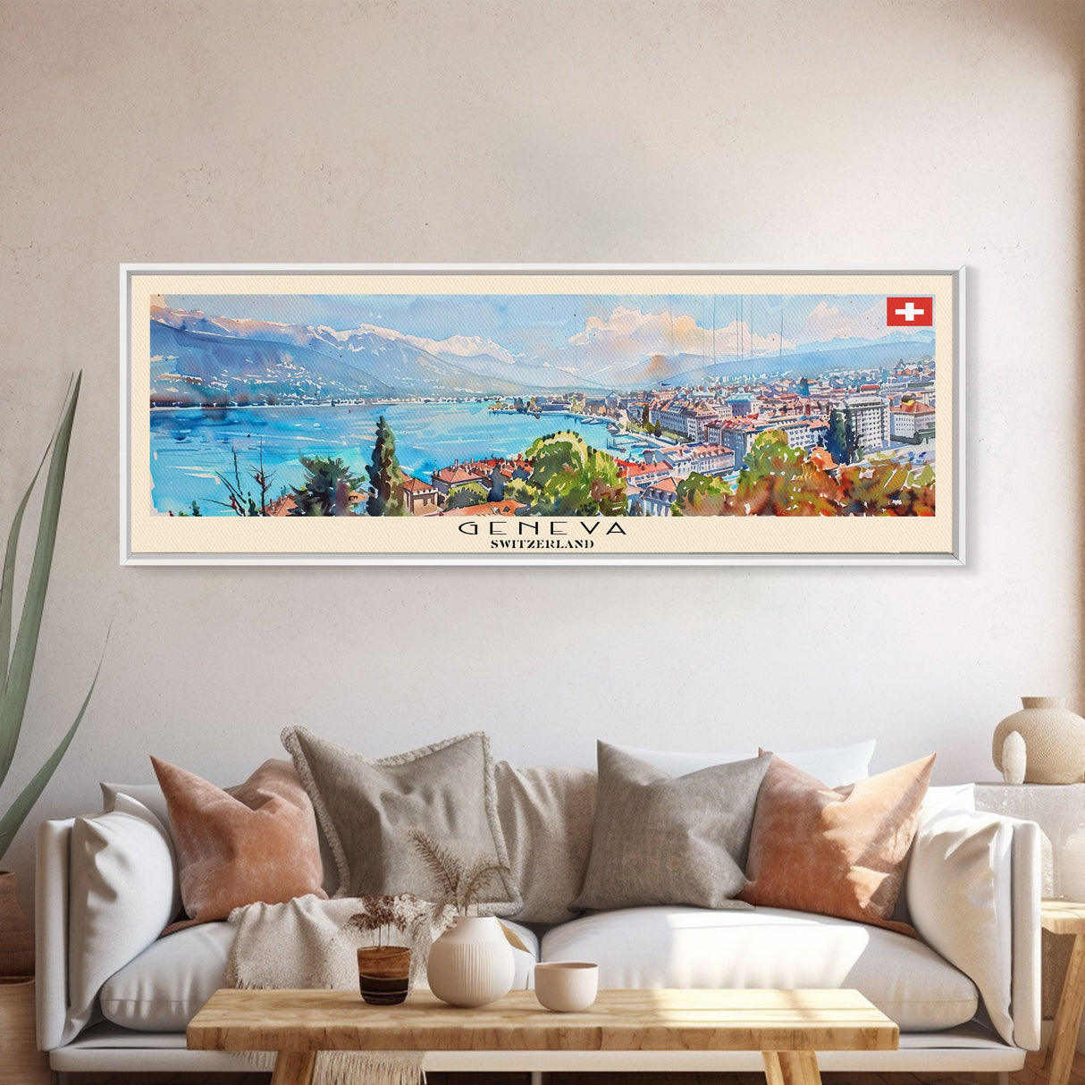 Geneva Switzerland Wall Art, Panoramic Travel Poster, Panoramic Framed Canvas Print, City Wall Art, Wall Hanging Home Decor, Travel Art