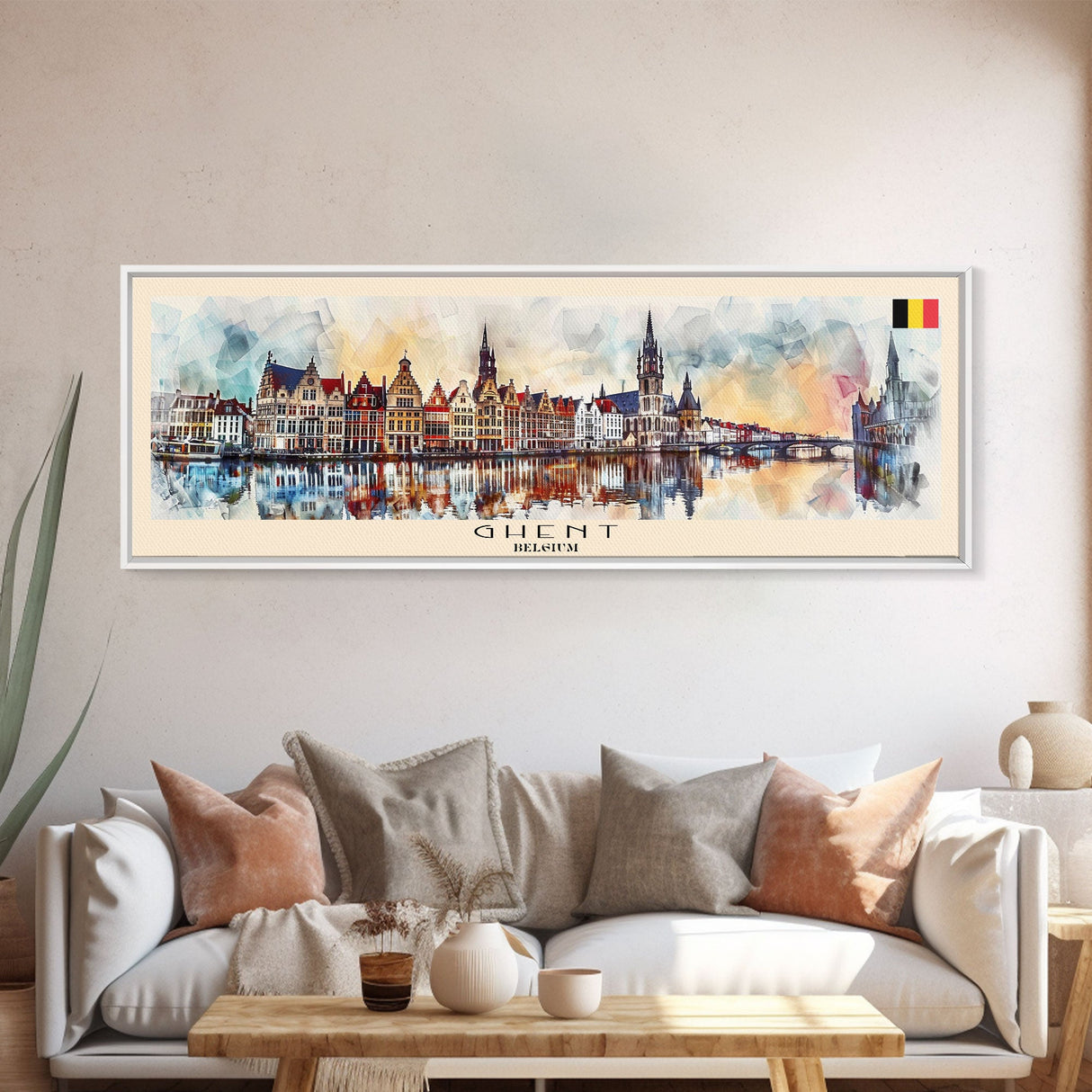 Ghent Belgium Wall Art, Panoramic Travel Poster, Panoramic Framed Canvas Print, City Wall Art, Wall Hanging Home Decor, Travel Art