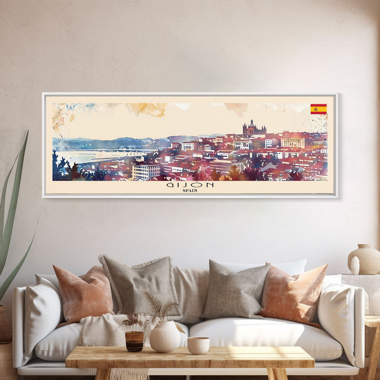 Gijón Spain Travel Print Wall Art, Panoramic City Art, Travel Art, Wall Decor, Vacation Gift, Framed Canvas Print Or Metal Art