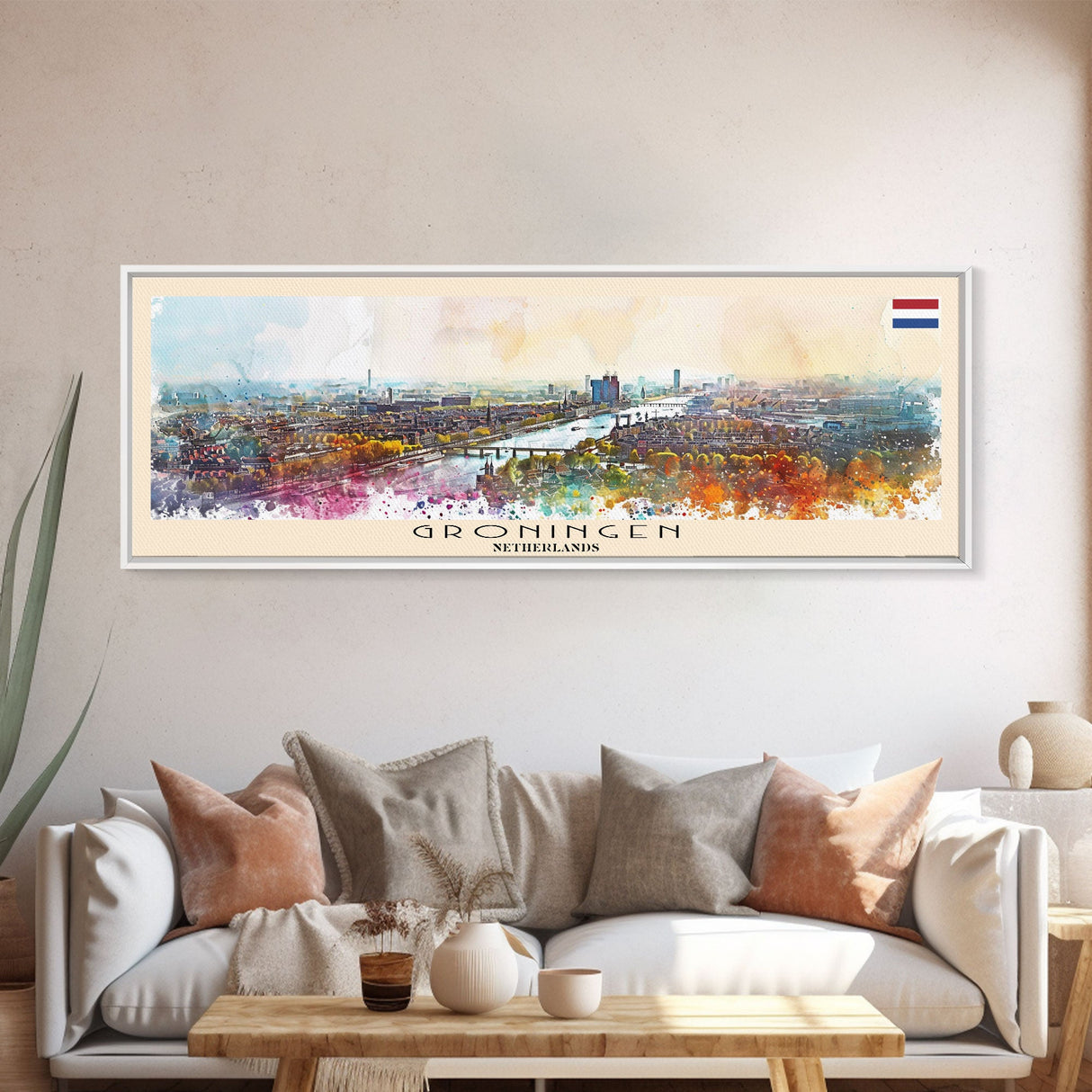 Groningen Netherlands Travel Art, City Art, Framed Canvas Print or Metal Wall Art, Europe Travel Poster, Panoramic Wall Art, Extra Wide Wall Art