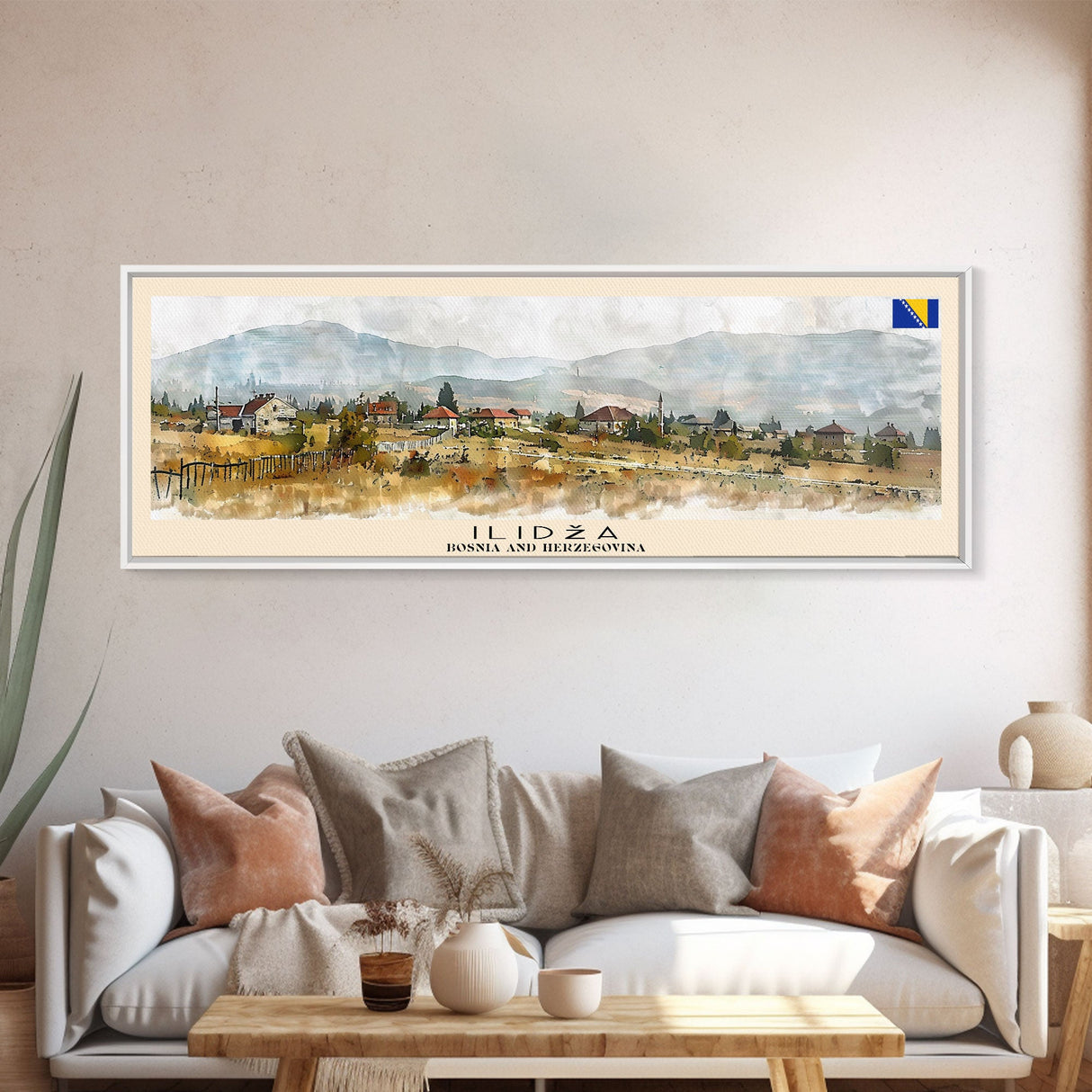 Ilida Bosnia Travel Art, City Art, Framed Canvas Print or Metal Wall Art, Europe Travel Poster, Panoramic Wall Art, Extra Wide Wall Art