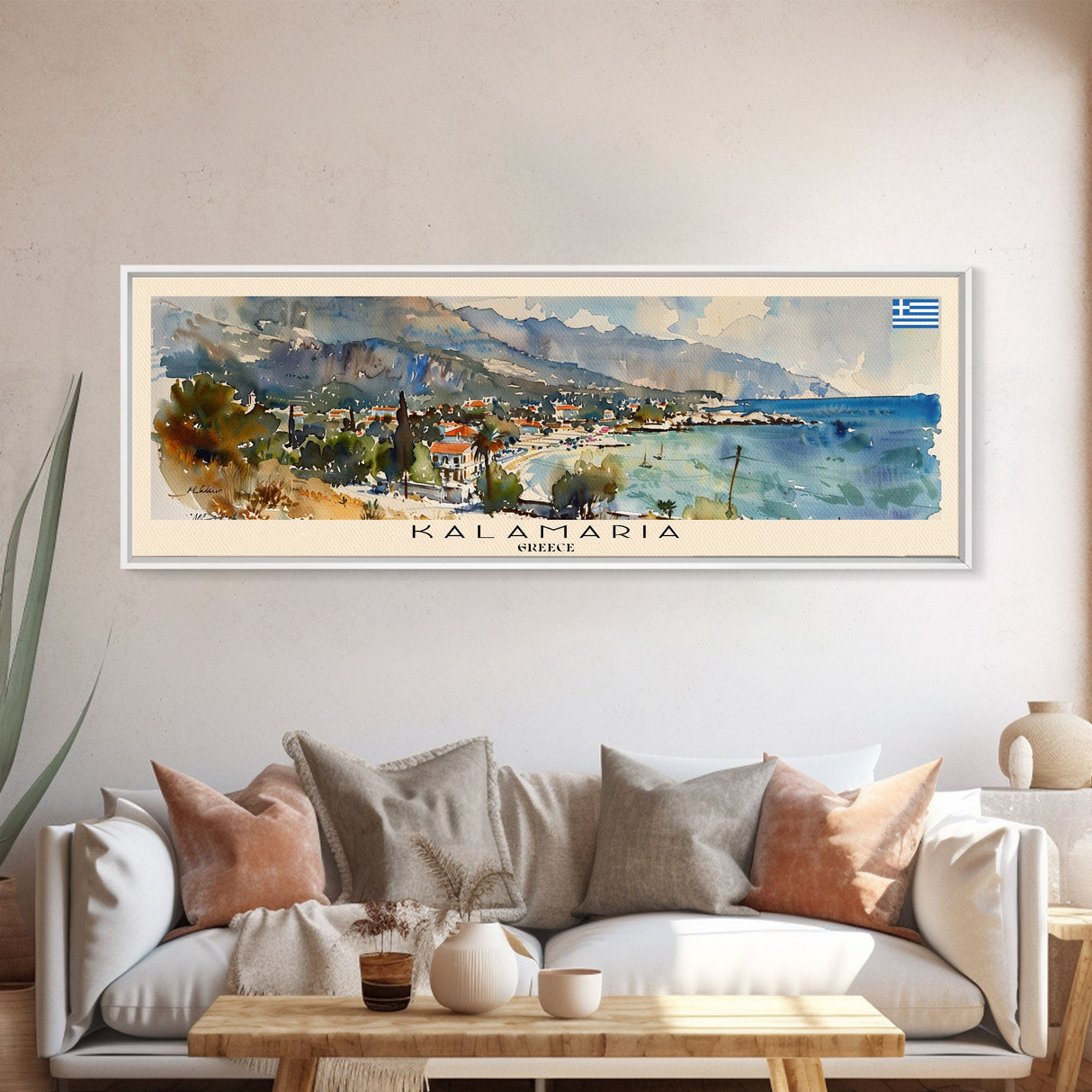 Kalamaria Greece Wall Art, Panoramic Travel Poster, Panoramic Framed Canvas Print, City Wall Art, Wall Hanging Home Decor, Travel Art