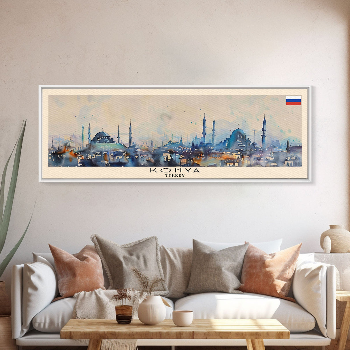 Konya Turkey Panoramic Travel Poster, Framed Canvas Print or Metal Wall Art, Travel Art, Home Decor, Panoramic Painting, Midcentury Art