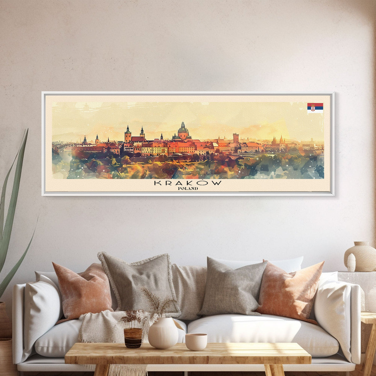 Krakow Poland Travel Art, City Art, Framed Canvas Print or Metal Wall Art, Europe Travel Poster, Panoramic Wall Art, Extra Wide Wall Art