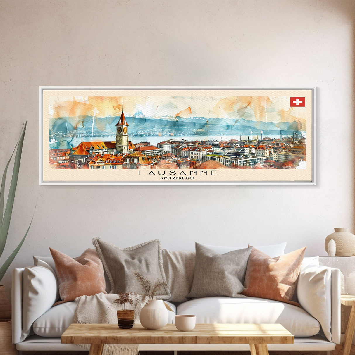 Lausanne Switzerland Travel Print Wall Art, Panoramic City Art, Travel Art, Wall Decor, Vacation Gift, Framed Canvas Print Or Metal Art