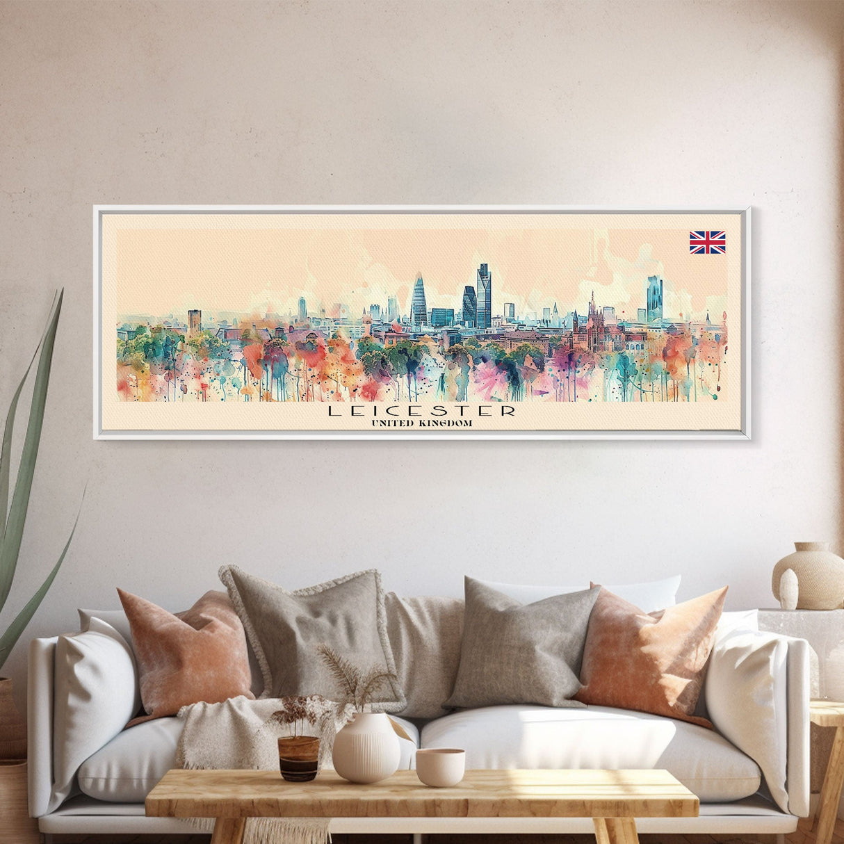 Leicester United Kingdom Travel Print Wall Art, Panoramic City Art, Travel Art, Wall Decor, Vacation Gift, Framed Canvas Print Or Metal Art