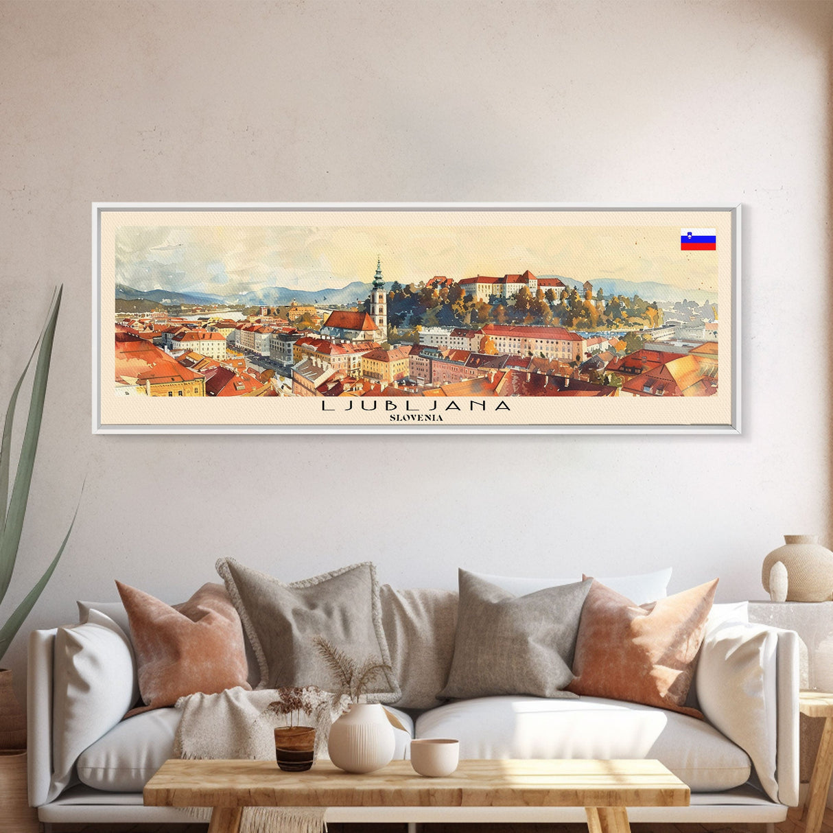 Ljubljana Slovenia Wall Art, Panoramic Travel Poster, Panoramic Framed Canvas Print, City Wall Art, Wall Hanging Home Decor, Travel Art