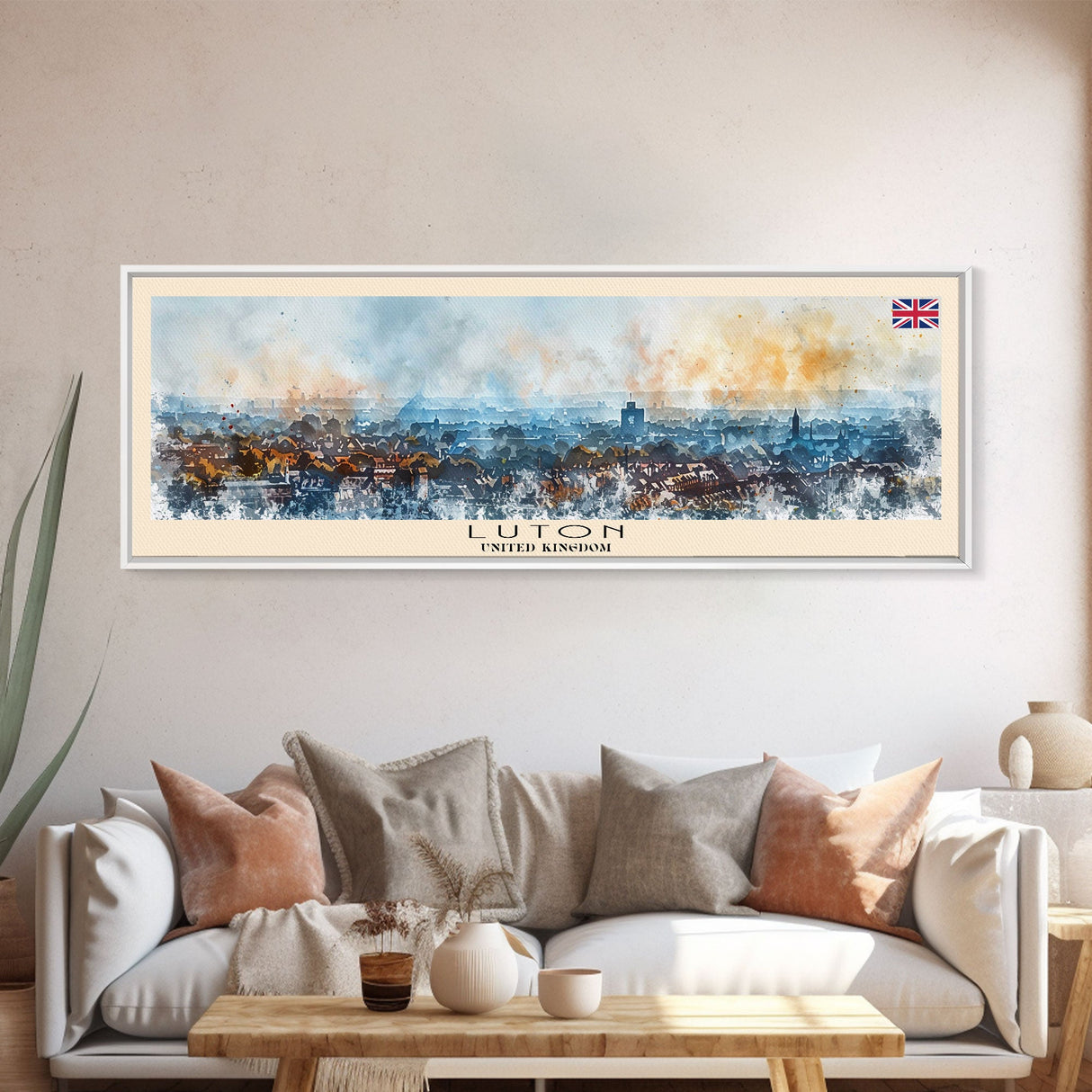 Luton United Kingdom Travel Art, City Art, Framed Canvas Print or Metal Wall Art, Europe Travel Poster, Panoramic Wall Art, Extra Wide Wall Art