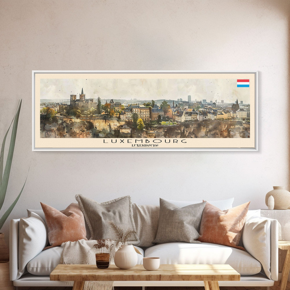 Luxembourg Luxembourg Panoramic Travel Poster, Framed Canvas Print or Metal Wall Art, Travel Art, Home Decor, Panoramic Painting, Midcentury Art