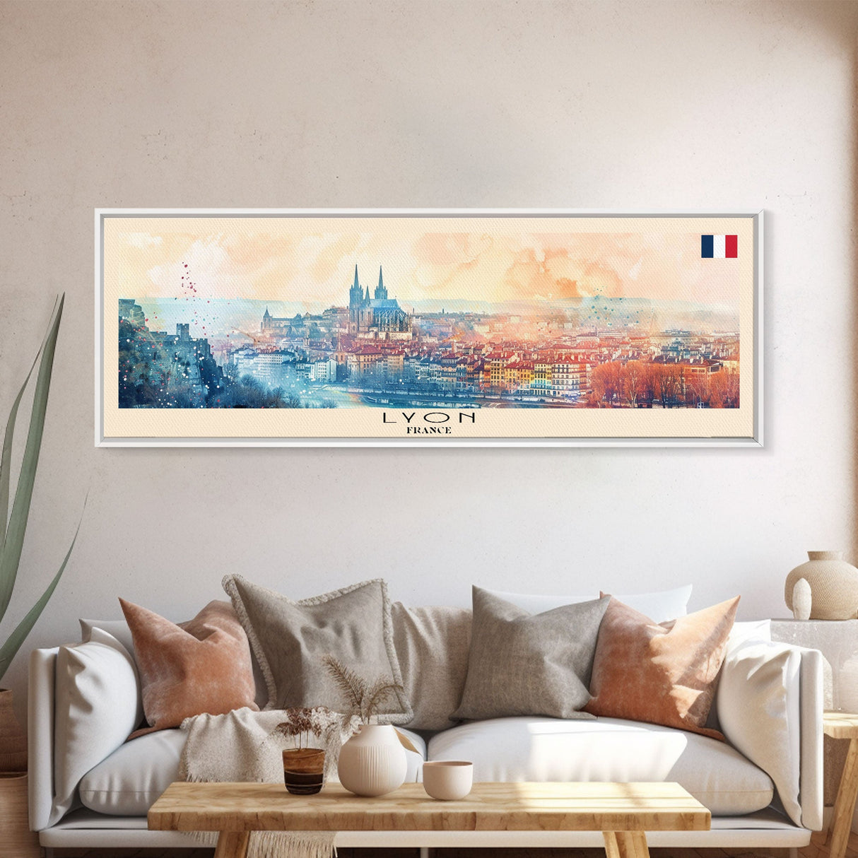 Lyon France Travel Print Wall Art, Panoramic City Art, Travel Art, Wall Decor, Vacation Gift, Framed Canvas Print Or Metal Art