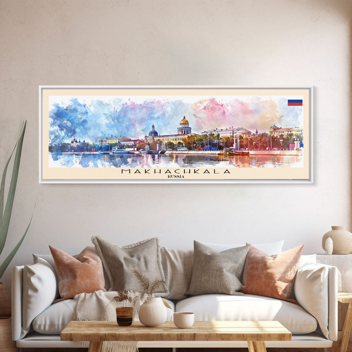 Makhachkala Russia Travel Art, City Art, Framed Canvas Print or Metal Wall Art, Europe Travel Poster, Panoramic Wall Art, Extra Wide Wall Art