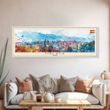 Malaga Spain Wall Art, Panoramic Travel Poster, Panoramic Framed Canvas Print, City Wall Art, Wall Hanging Home Decor, Travel Art