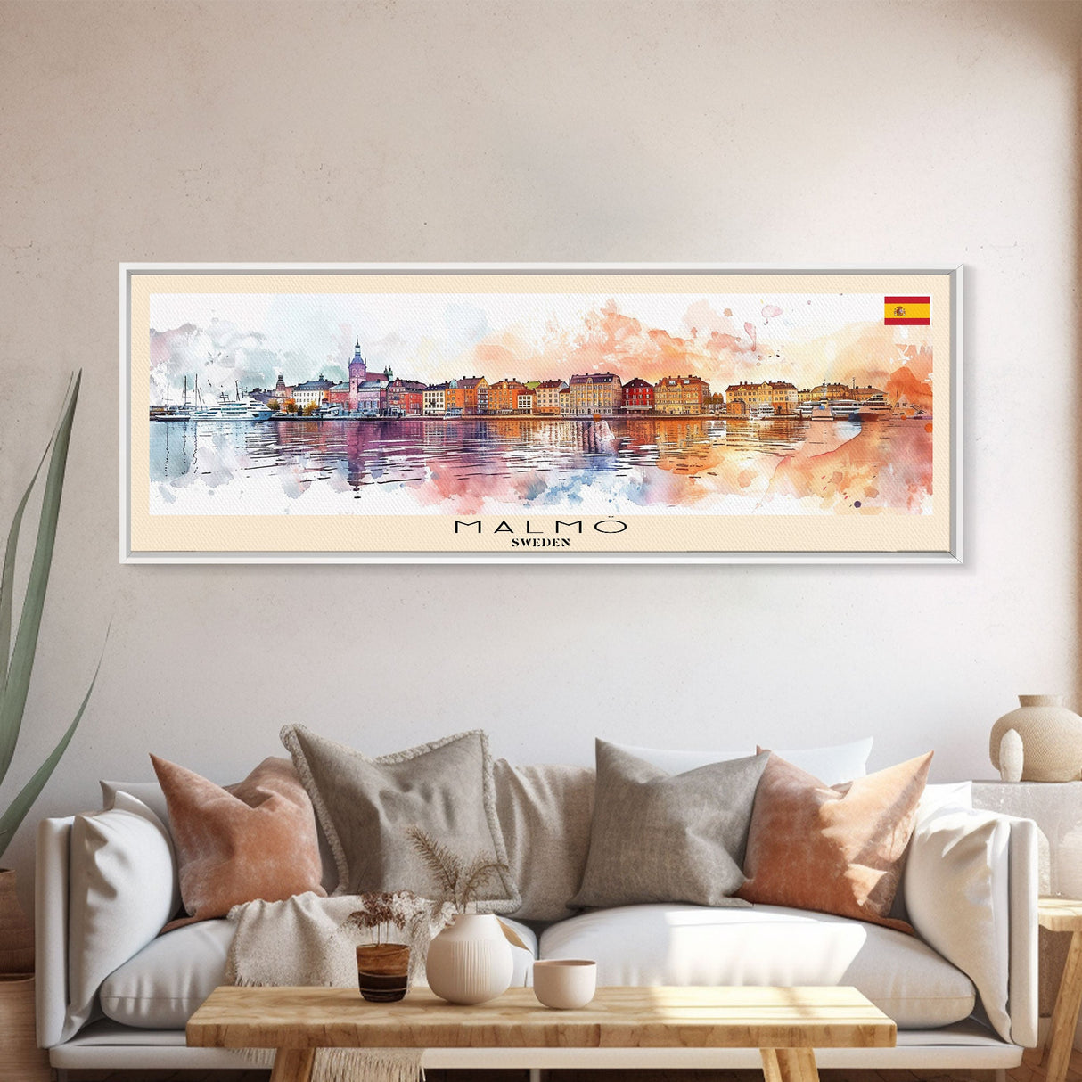 Malmo Sweden Travel Art, City Art, Framed Canvas Print or Metal Wall Art, Europe Travel Poster, Panoramic Wall Art, Extra Wide Wall Art