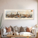 Mons Belgium Panoramic Travel Poster, Framed Canvas Print or Metal Wall Art, Travel Art, Home Decor, Panoramic Painting, Midcentury Art