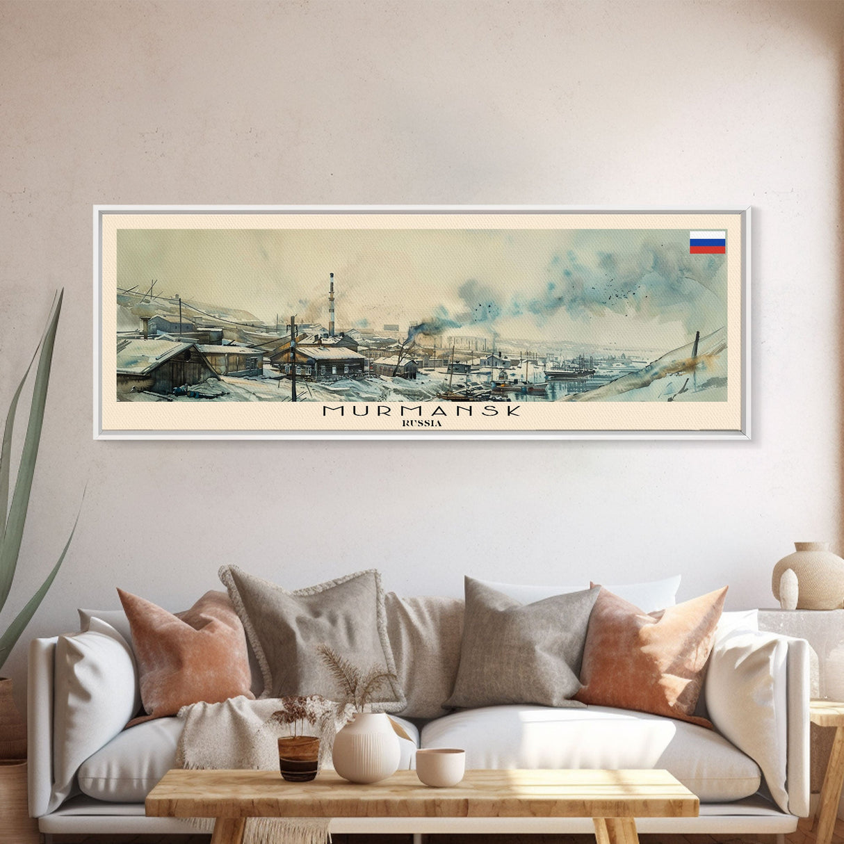 Murmansk Russia Panoramic Travel Poster, Framed Canvas Print or Metal Wall Art, Travel Art, Home Decor, Panoramic Painting, Midcentury Art