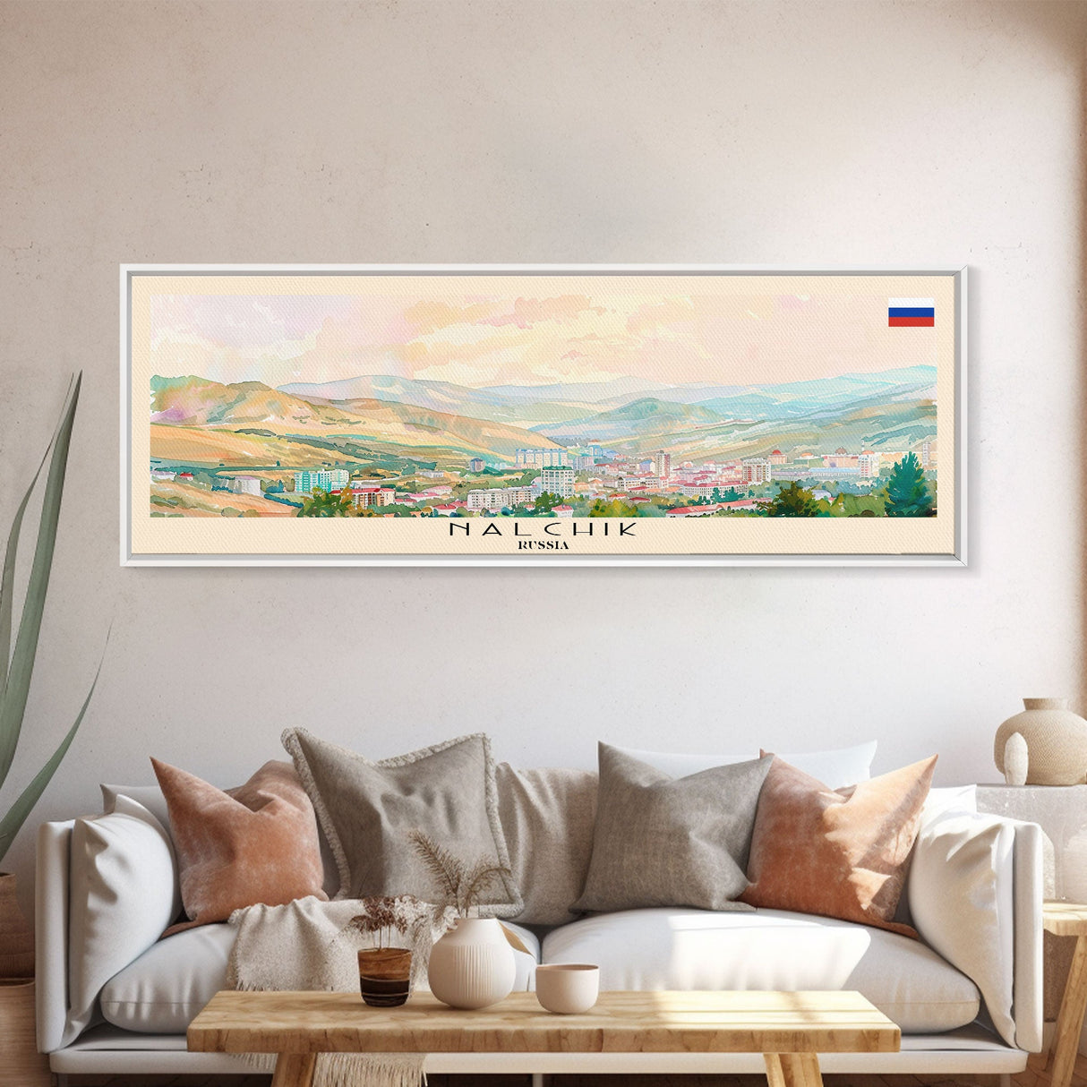 Nalchik Russia Panoramic Travel Poster, Framed Canvas Print or Metal Wall Art, Travel Art, Home Decor, Panoramic Painting, Midcentury Art