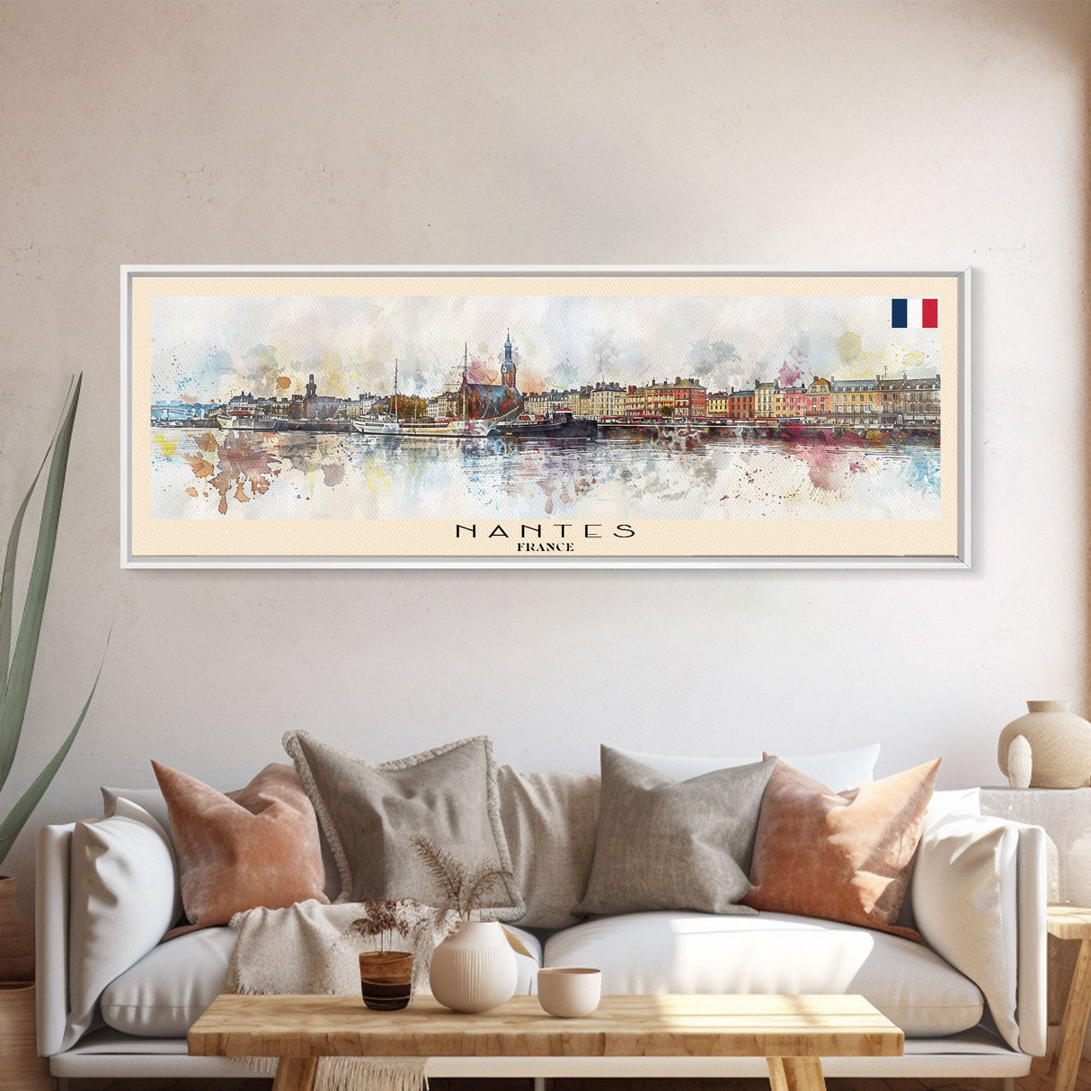 Nantes France Travel Print Wall Art, Panoramic City Art, Travel Art, Wall Decor, Vacation Gift, Framed Canvas Print Or Metal Art