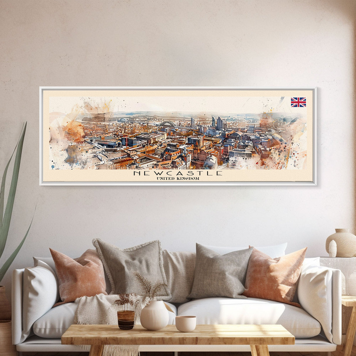 Newcastle United Kingdom Wall Art, Panoramic Travel Poster, Panoramic Framed Canvas Print, City Wall Art, Wall Hanging Home Decor, Travel Art