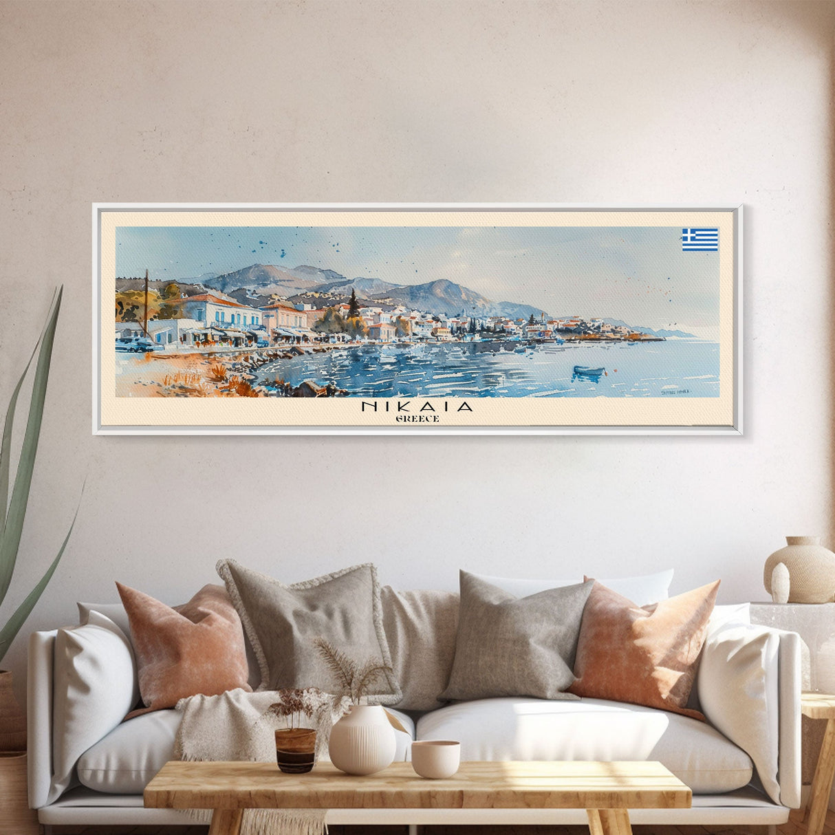 Nikaia Greece Wall Art, Panoramic Travel Poster, Panoramic Framed Canvas Print, City Wall Art, Wall Hanging Home Decor, Travel Art