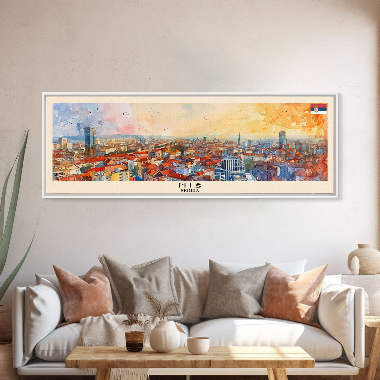 Ni Serbia Panoramic Travel Poster, Framed Canvas Print or Metal Wall Art, Travel Art, Home Decor, Panoramic Painting, Midcentury Art