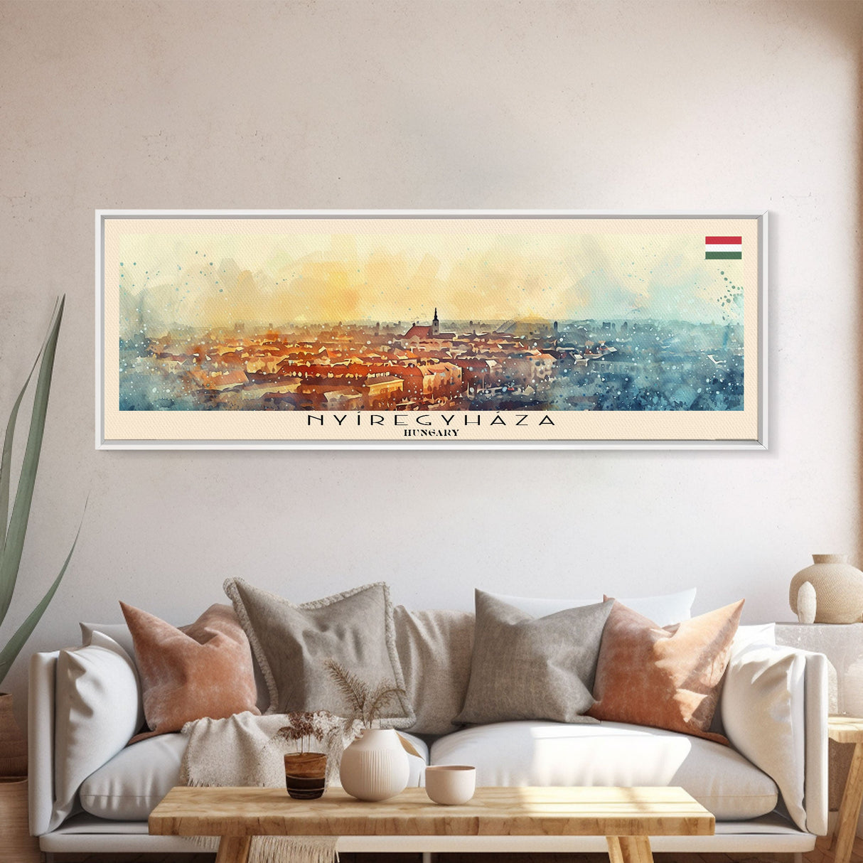 Nyiregyhaza Hungary Panoramic Travel Poster, Framed Canvas Print or Metal Wall Art, Travel Art, Home Decor, Panoramic Painting, Midcentury Art