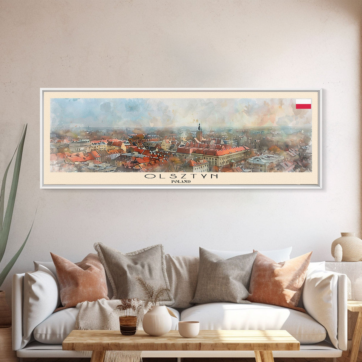 Olsztyn Poland Panoramic Travel Poster, Framed Canvas Print or Metal Wall Art, Travel Art, Home Decor, Panoramic Painting, Midcentury Art