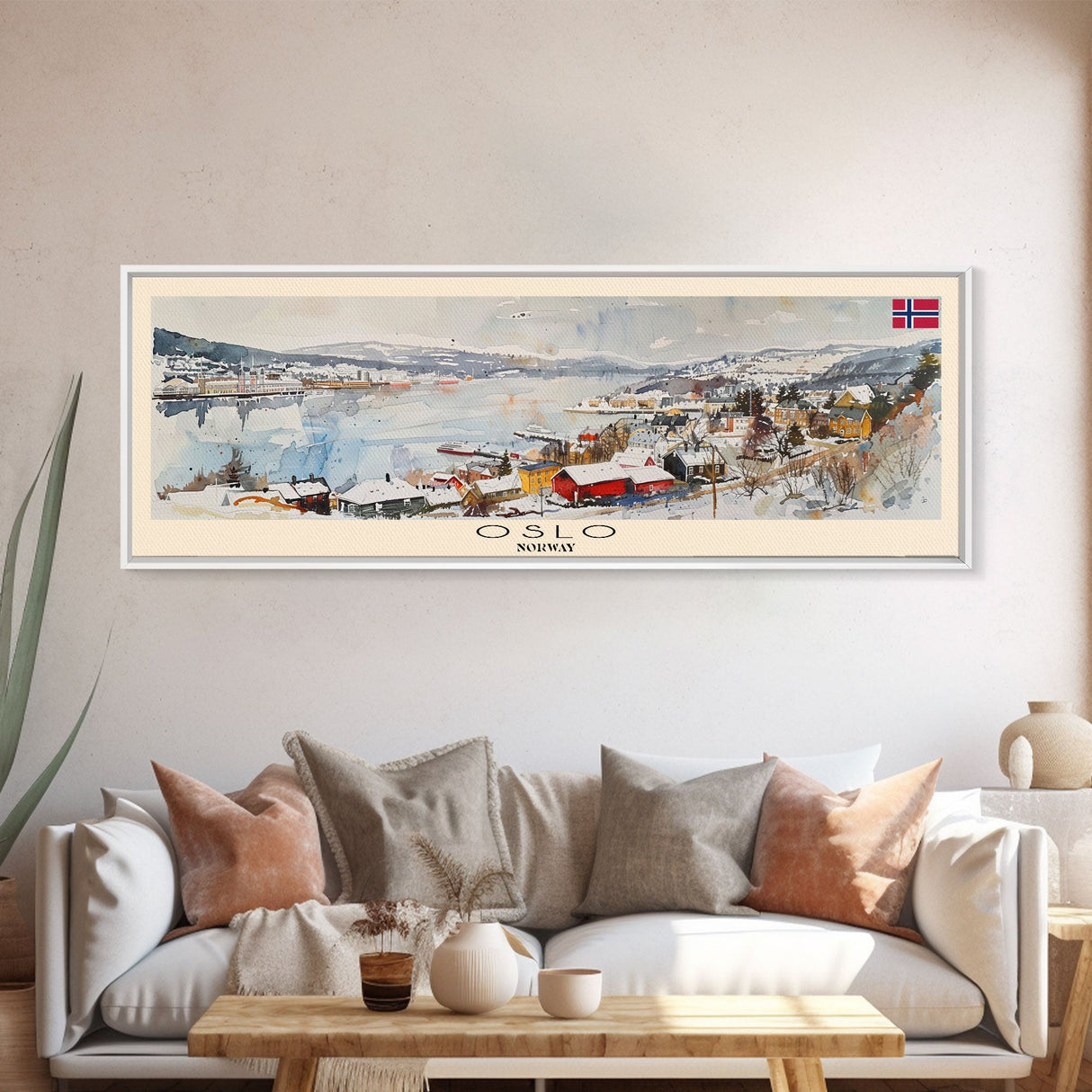 Oslo Norway Travel Art, City Art, Framed Canvas Print or Metal Wall Art, Europe Travel Poster, Panoramic Wall Art, Extra Wide Wall Art